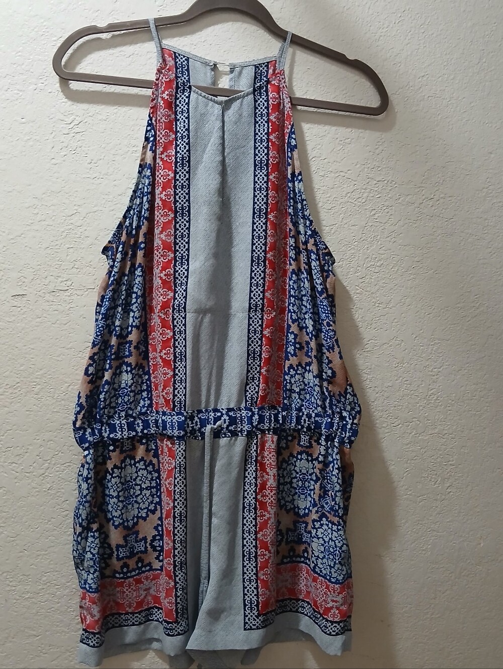 BCBGMaxAzria new M Blue, Red, Cream Printed Halter Camisole